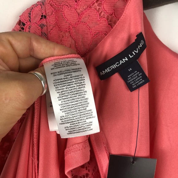 American Living Coral Pink Knee Length Lace Dress - Size 14 - Picture 13 of 14